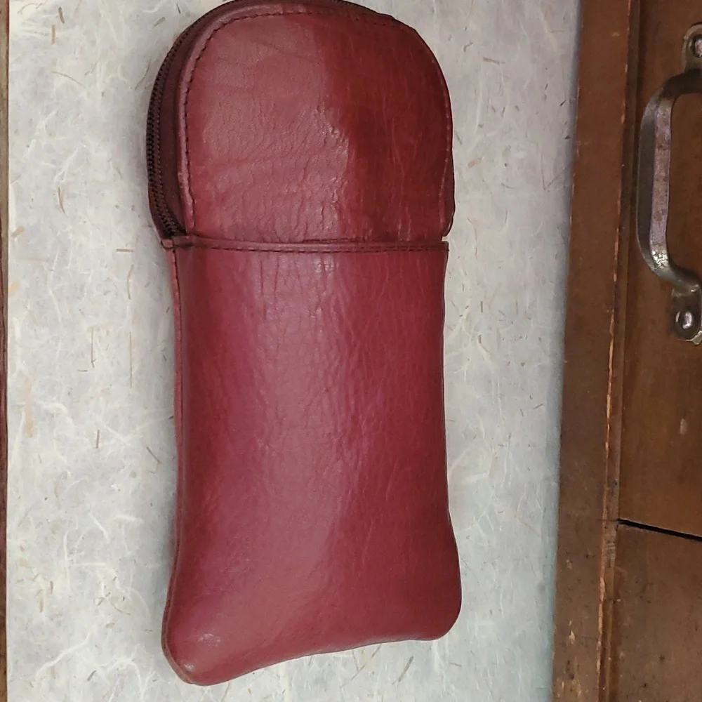 Burgundy color genuine leather eyeglass case. AG